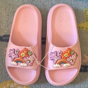 Zara Kids Light Pink Slippers with Rainbow and Bear Design